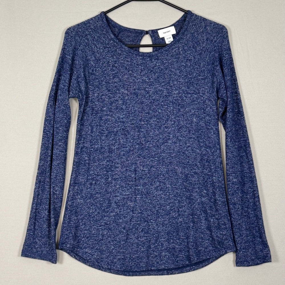 Old Navy Long Sleeve Top Girls XL 14 Blue New Keyhole Back A-Line Knit Shirt